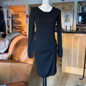 Max Studio Black Long Sleeve Sweater / Dress, gathered on side at waist. Small